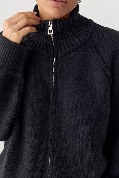 В'язаний кардиган на блискавці вільного фасону - чорний цвет, ONE SIZE (є розміри) | Зображення 3