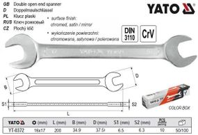 Ключ рожковый рижковий CrV М=16х17 l=200 мм YATO Польща YT-0372