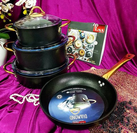 Набір посуду каструль преміум класу O.M.S. Collection 3019 DIAMOND Special Edition Black 7 предметів Чорний | Зображення 1