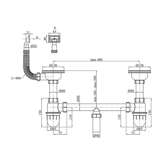 Сифон для кухонної мийки Kroner KRP Siphon - 012 3 1/2"х50/40 мм | Зображення 1