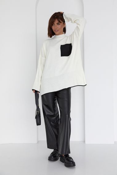 Женская кофта oversize с карманом на груди - молочный цвет, S (есть размеры) | Зображення 2