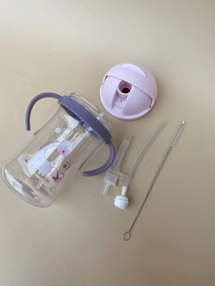 Поїльник непроливайка з трубочкою і грузиком рожевий жираф 350мл | Зображення 1