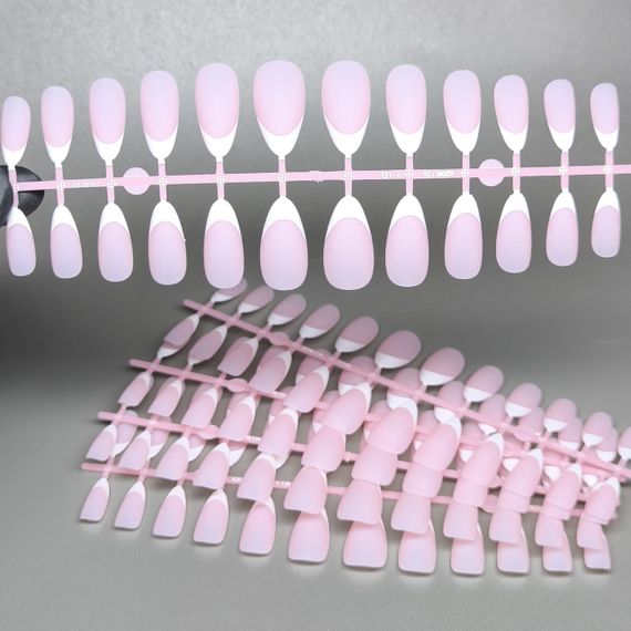 Гелевые типсы для наращивания френч 24шт (розовый миндаль) | Зображення 1