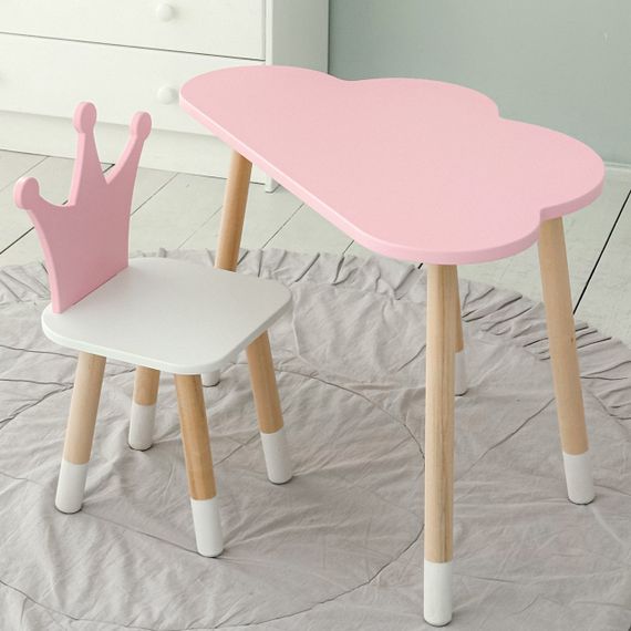 Стіл хмарка і стільчик рожевий  корона з білим сидінням. Столик для занять, ігор, їжі | Зображення 6