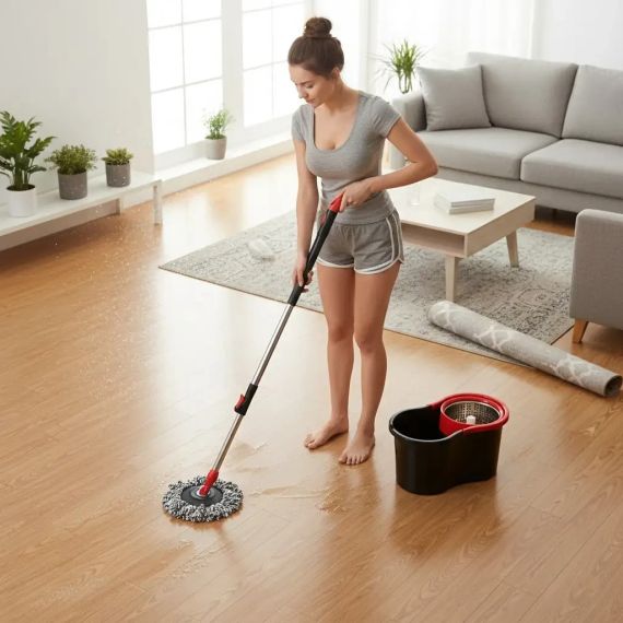 Комплект швабра з турборежимом і відром Spin Mop 360 10 л набір для прибирання та миття підлоги | Зображення 9