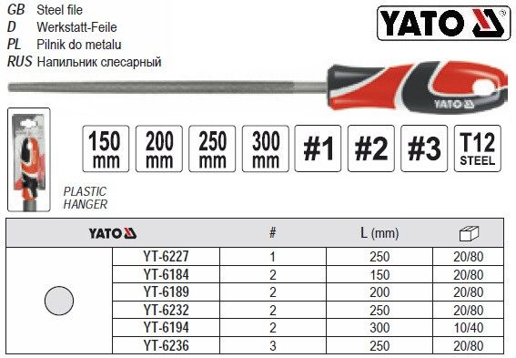 Напильник по металлу YATO Польша круглый l=200 мм #2 YT-6189