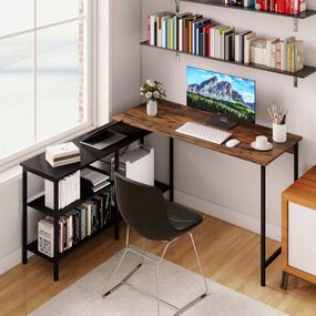 Угловой компьютерный стол Costway LoftCorner лофт с полками рустик коричневый