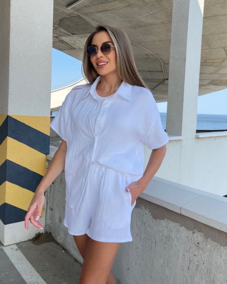 Женский легкий летний костюм шорты и рубашка из муслина NA1042 цвет белый, размер 42/44 | Зображення 4