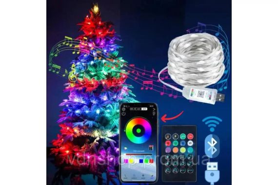 Світлодіодна розумна гірлянда Smart LED 20м IP65 з Bluetooth для ялинки від USB 20м | Зображення 1