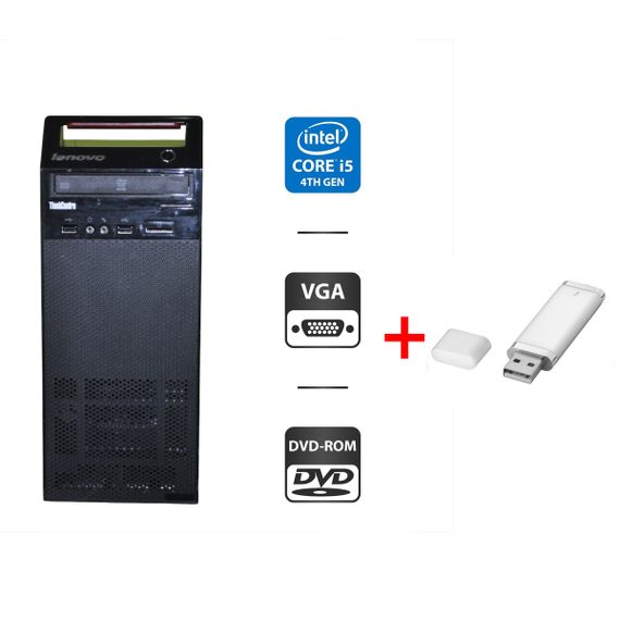 Комп'ютер  Lenovo ThinkCentre E73 Tower / Intel Core i5-4460S (4 ядра по 2.9 - 3.4 GHz) / 8 GB DDR3 / 160 GB HDD / Intel HD Graphics 4600 / DVD-ROM / Без OC б/в + Подарунок  USB-накопичувач 32 ГБ