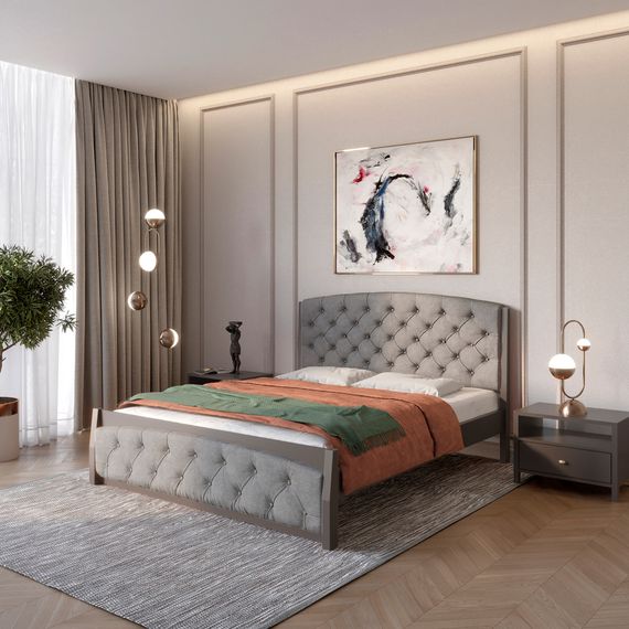 Полуторне дерев&#039;яне ліжко Mebigrand Мехіко Графітовий (RAL9011)/Аляска 93 (Сірий) 120х200 см (MBG-12230)