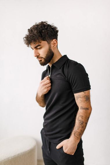 Мужское поло-футболка на пуговицах BD0046 цвет черный, размер L | Зображення 1