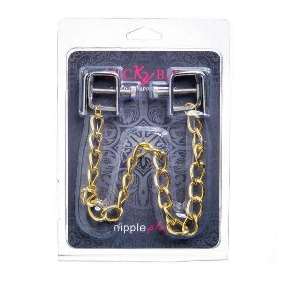 Затискачі на соски квадратні Lucky Bay Nipple play з золотим ланцюжком sexstyle | Зображення 1