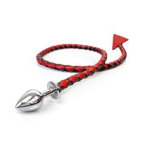 Металева анальна пробка M з диявольським хвостом Art of Sex - Succubus, екошкіра, чорний/червоний sexstyle