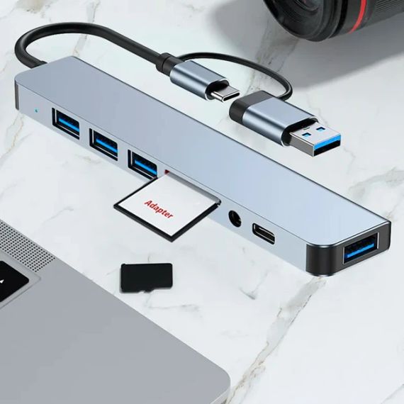 USB хаб 8 в 1 концентратор высокоскоростной Type-C Серый | Зображення 5