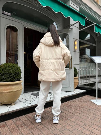 Женская теплая зимняя куртка на кулиске с капюшоном NB24035 цвет бежевый, размер 46/48 | Зображення 1