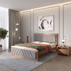 Двоспальне дерев&#039;яне ліжко Mebigrand Барселона Б2 Коричневий (RAL8025)/Аляска 93 (Сірий) 180х190 см (MBG-13558)