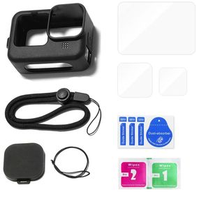 Силиконовый защитный чехол для GoPro Hero 9 10 11 12 + ремешок + крышка + стекло чёрный (GO-0002)