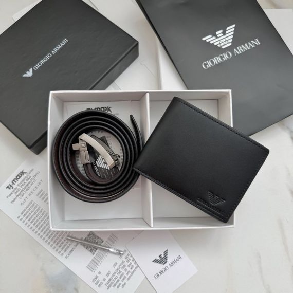 Чоловічий подарунковий набір ремінь і портмоне GA Giorgio Armani натуральна шкіра | Зображення 1