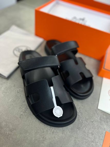 Сандалі Hermes Chypre black чорні чоловічі ob419
