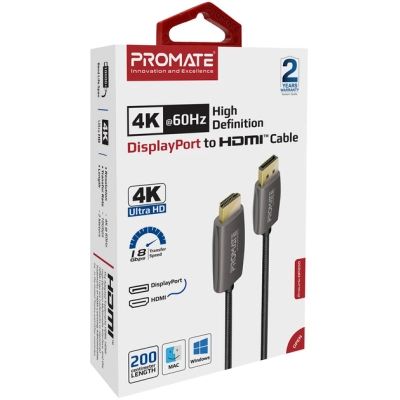 Кабель мультимедийный DisplayPort to HDMI prolink-dp200.black Promate (prolink-dp200.black) | Зображення 1