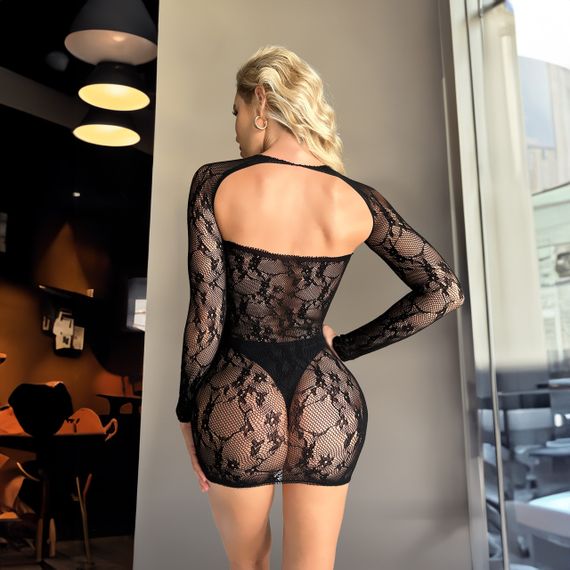 Клубне плаття мереживне спокусливе для вечірок коротке oversize 42-46 Чорний | Зображення 2