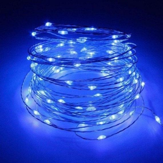 Новогодние гирлянды. Медная проволочная лампа 100LED 10м, Цвет Синий Силиконовый провод (7107) | Зображення 1