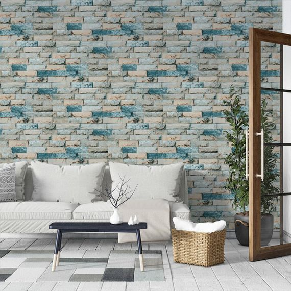 Самоклеючі шпалери 2800х500х1,5мм Бірюзова катеринославська цегла (D) SW-00001943 | Зображення 4