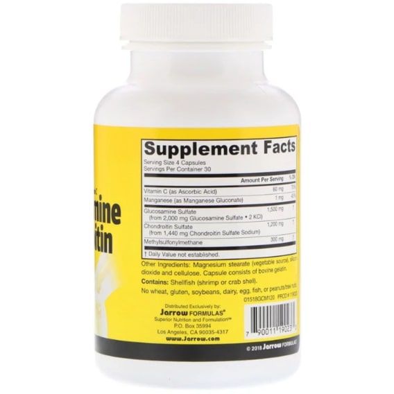 Препарат для суставов и связок Jarrow Formulas Glucosamine + Chondroitin + MSM Combination 120 Caps JRW-19023 | Зображення 2