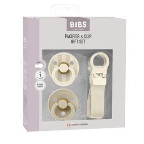 Подарунковий набір пустушки та тримач для соски) BIBS Colour Pacifier & Loop Clip Gift Set Latex 0-6 місяців Ivory