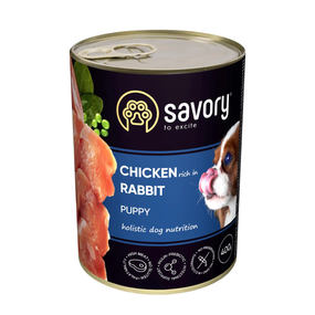 Вологий корм консерва Savory Puppy Chicken & Rabbit для цуценят усіх порід, курка та кролик 400г