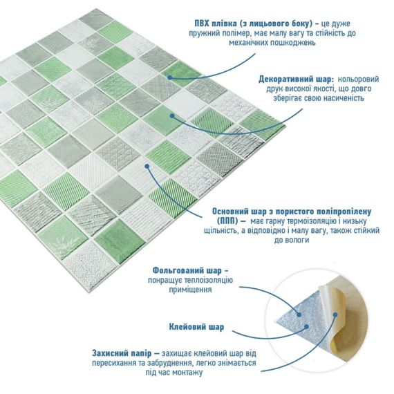 Панель стінова 3D 700х700х4мм мозаїка зелена (D) SW-00002010 | Зображення 1