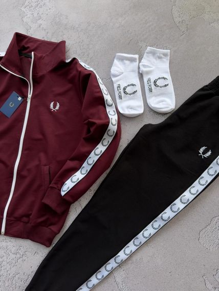 Костюм Fred Perry лампас бордовий з чорним + 2 пари шкарпеток у подарунок | Зображення 4