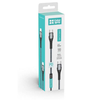Дата кабель USB-C to USB-C 2.0m PD Fast Charging 65W 3A grey ColorWay (CW-CBPDCC039-GR) | Зображення 6