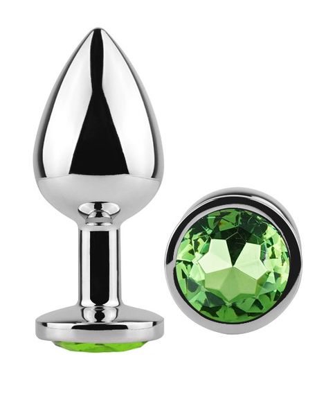 Анальна пробка з кристалом EGZO - Silver Round Plug Green size S Sex Aura | Зображення 1
