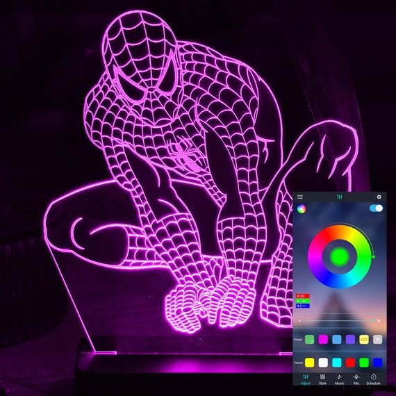 Акриловий світильник-нічник керування з телефона Людина-Павук (Spider-Man) tty-n000748