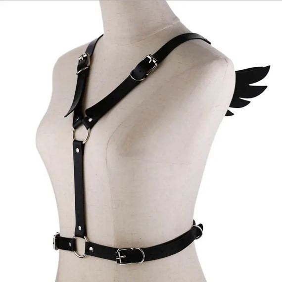 БДСМ - портупея из эко-кожи с крылышками Black Angel | Зображення 8