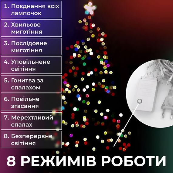 Гирлянда нить светодиодная GarlandoPro 50 LED 6м 8 режимов гирлянда новогодняя W100LEDML | Зображення 3