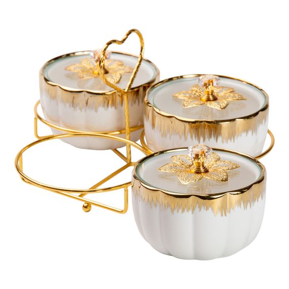 Менажниця порцелянова на металевій підставці на 3 секції HP-1208 | Зображення 2