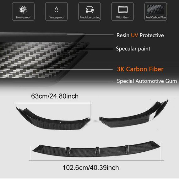 Передний бампер Лип V1 для Base 2017-2020 SD, Карбон для Ауди A3 | Зображення 5