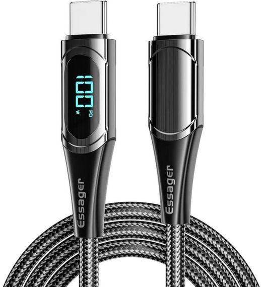 Кабель з дисплеєм Essager ES-XCTT1-YDA01 Type-C to Type-C PD 100W 1m - Black | Зображення 1