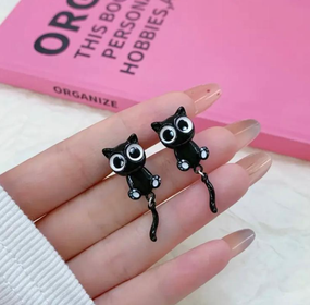Серёжки котики чёрные, серёжки с чёрными котиками, сережки, серёжки, серьги