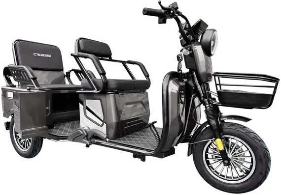 Электротрайк Crosser Transit TR-5 1500W 72V 24Ah, грузовой трехколесный электроскутер до 60 км, 3 места Сірий | Зображення 6