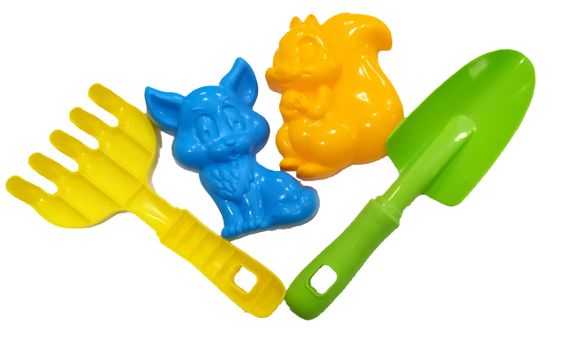 Дитячий пісочний набір 1128 ColorPlast "Ромашка" №4 лопата, граблі, дві великі пасочки, в сітці (4820173521128) Вид 4