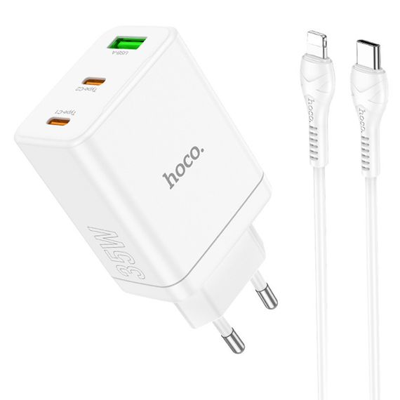 СЗУ Hoco N33 Start PD35W (1USB-A/2C) + кабель Type-C to Lightning White