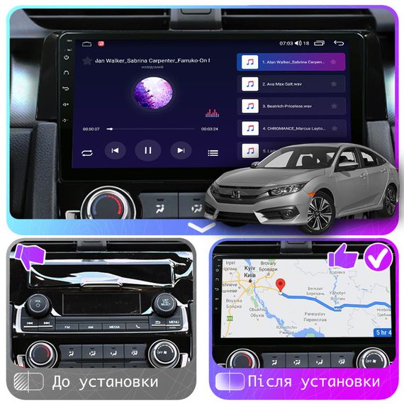 Штатная магнитола 9" Lesko для Honda Civic X 2015-2021 2/32Gb CarPlay 4G Wi-Fi GPS Prime 8 ядер охлаждение | Зображення 2