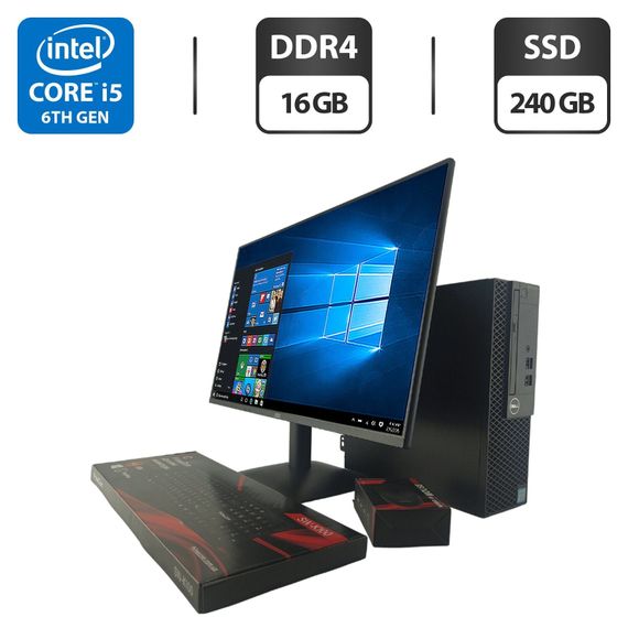 Комплект ПК: комп'ютер Dell OptiPlex 3050 SFF/Intel Core i5-6400 (4 ядра по 2.7 - 3.3 GHz)/16 GB DDR4/240 GB SSD/Intel HD Graphics 530 + Новий монітор AOC 24B31H/24" (1920x1080) IPS / Кабелі б/в + Подарунок Дротова клавіатура + мишка