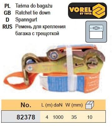 Ремінь ремінь кріплення багажу тріщатка 1000daN 35мм х 4м VOREL-82378