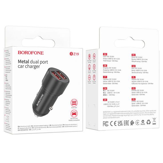 АЗП Borofone BZ19 Wishdom (2USB-A) Black | Зображення 3