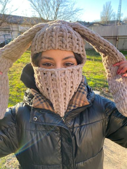 Балаклава колір 268 плюшева з вушками зайчик | Зображення 4